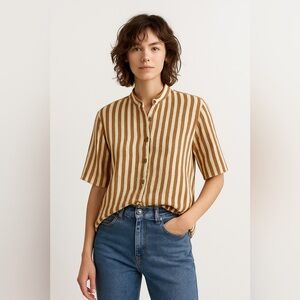 New! Roseanna Canvas Skinney Striped Button up Shirt in Neutrals 🤍 sz 4